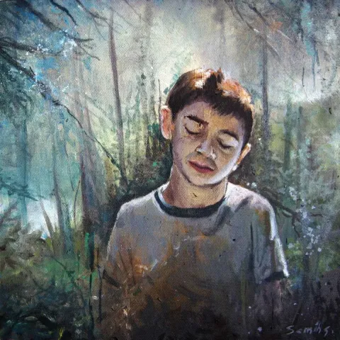 "Ormanda" eseri SEMİH ÇINAR tarafından 2016 yılında 25x25 cm ölçülerinde Tuval üzeri yağlı boya tekniği ile yapılmıştır.