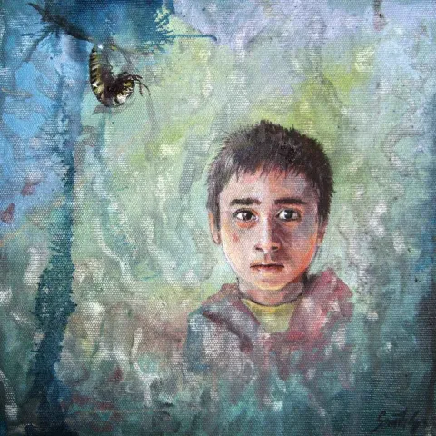 "Ormanda" eseri SEMİH ÇINAR tarafından 2016 yılında 25x25 cm ölçülerinde Tuval üzeri yağlı boya tekniği ile yapılmıştır.
