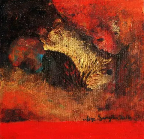"isimsiz" eseri ASİYE SARIOĞLU tarafından 2016 yılında 25x25 cm ölçülerinde Tuval üzeri yağlı boya tekniği ile yapılmıştır.