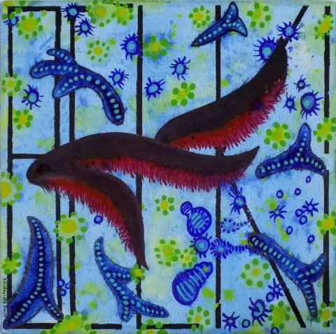 "Belki" eseri AZİME SARITOPRAK tarafından 2016 yılında 25x25 cm ölçülerinde Tuval üzeri akrilik boya tekniği ile yapılmıştır.
