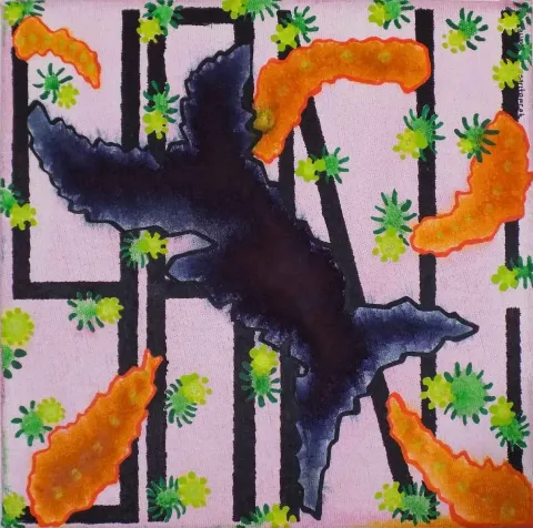 "Yani" eseri AZİME SARITOPRAK tarafından 2016 yılında 25x25 cm ölçülerinde Tuval üzeri akrilik boya tekniği ile yapılmıştır.