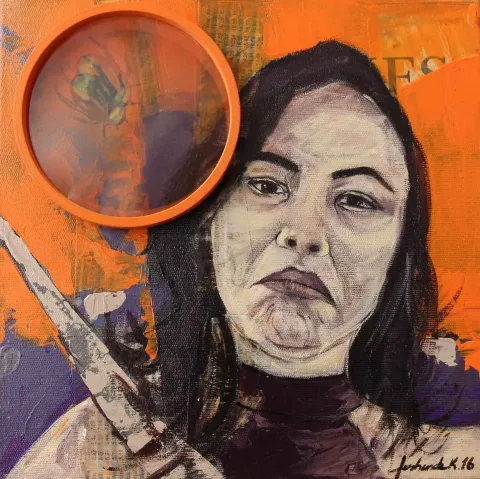 "Profiles" eseri FERHUNDE K. ÖNER tarafından 2016 yılında 25x25 cm ölçülerinde Tuval üzeri karışık teknik tekniği ile yapılmıştır.
