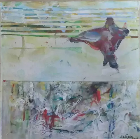 "isimsiz" eseri KORAY GELİŞEN tarafından 2016 yılında 25x25 cm ölçülerinde Tuval üzeri akrilik boya tekniği ile yapılmıştır.