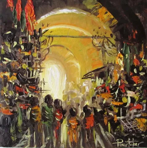 "Kapalı Çarşı" eseri PINAR TOKER tarafından 2016 yılında 25x25 cm ölçülerinde Tuval üzeri yağlı boya tekniği ile yapılmıştır.