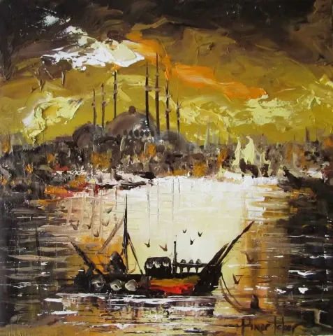 "Sultanahmet Camii" eseri PINAR TOKER tarafından 2016 yılında 25x25 cm ölçülerinde Tuval üzeri yağlı boya tekniği ile yapılmıştır.