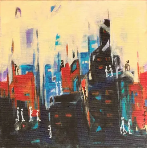 "isimsiz" eseri SÜREYYA GENÇ tarafından 2016 yılında 25x25 cm ölçülerinde Tuval üzeri yağlı boya tekniği ile yapılmıştır.
