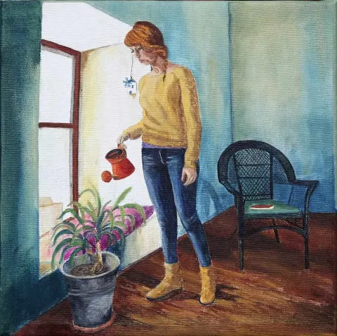 "isimsiz" eseri ZEKİYE ANİŞ tarafından 2016 yılında 25x25 cm ölçülerinde Tuval üzeri yağlı boya tekniği ile yapılmıştır.
