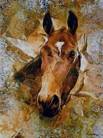 HASAN ÇAĞLAYAN — “At başı”, 2017 "At başı" eseri HASAN ÇAĞLAYAN tarafından 2017 yılında 80x60 cm ölçülerinde Tuval üzeri karışık teknik tekniği ile yapılmıştır.