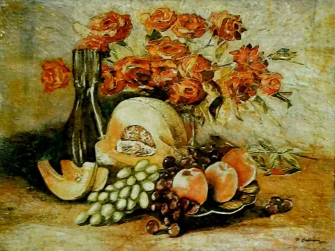 HASAN ÇAĞLAYAN — “Natürmort” "Natürmort" eseri HASAN ÇAĞLAYAN tarafından 60x80 cm ölçülerinde Tuval üzeri karışık teknik tekniği ile yapılmıştır.