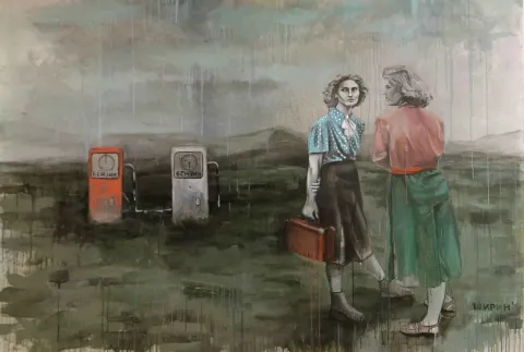 ŞİRİN YILMAZ — “İki” "İki" eseri ŞİRİN YILMAZ tarafından 170x220 cm ölçülerinde Tuval üzeri yağlı boya tekniği ile yapılmıştır.