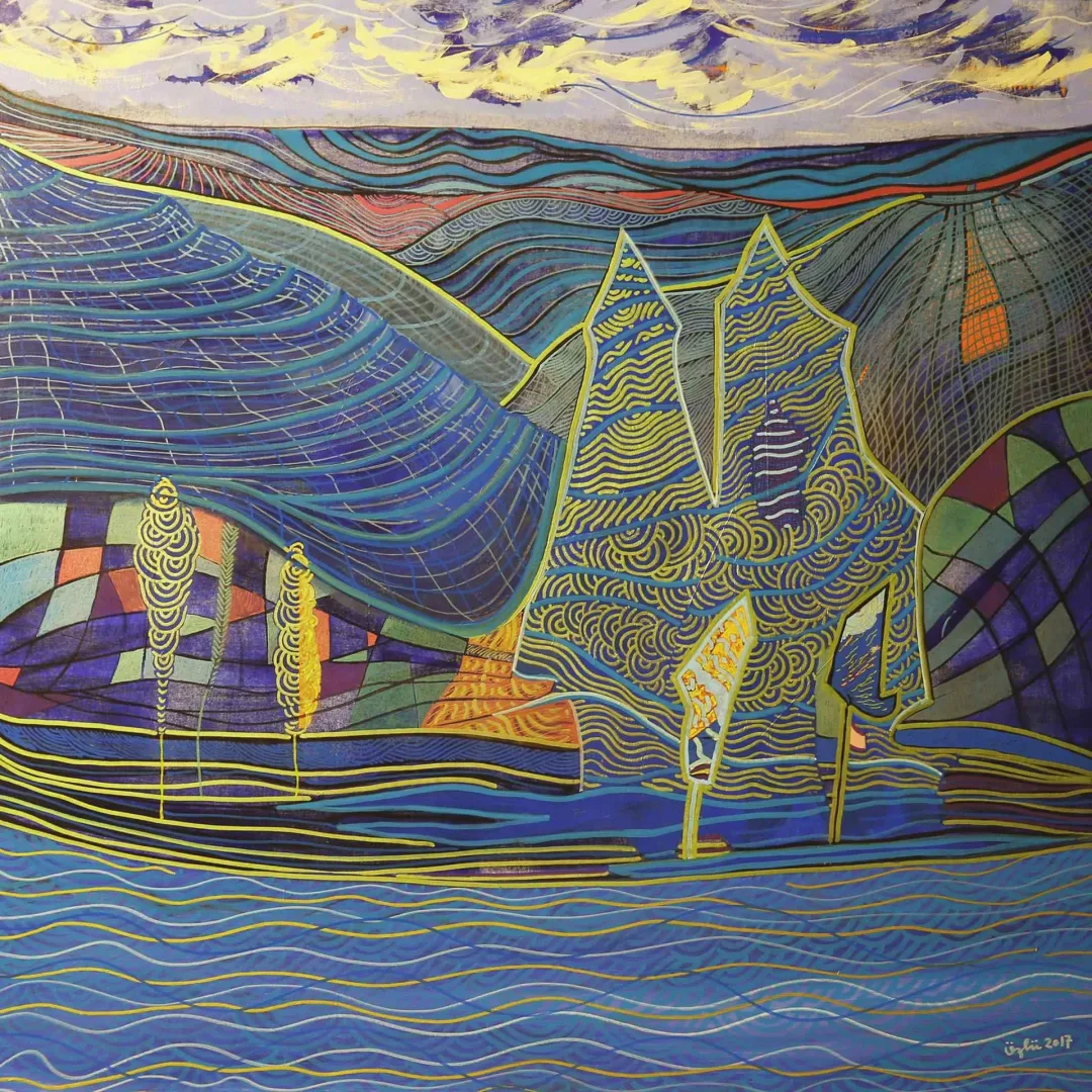 "Peyzaj" eseri NECMETTİN ÖZLÜ tarafından 2017 yılında 70x70 cm ölçülerinde Tuvale üzeri akrilik boya boya tekniği ile yapılmıştır.