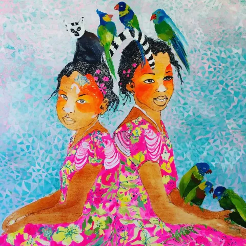 PINAR TINÇ — “Pembeli Kızlar”, 2017 "Pembeli Kızlar" eseri PINAR TINÇ tarafından 2017 yılında 70x70 cm ölçülerinde Tuvale çini mürekkebi tekniği ile yapılmıştır.