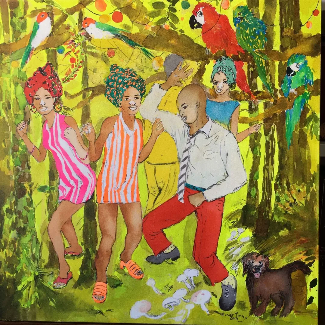 "Kutlama" eseri PINAR TINÇ tarafından 2017 yılında 70x70 cm ölçülerinde Tuvale çini mürekkebi tekniği ile yapılmıştır.