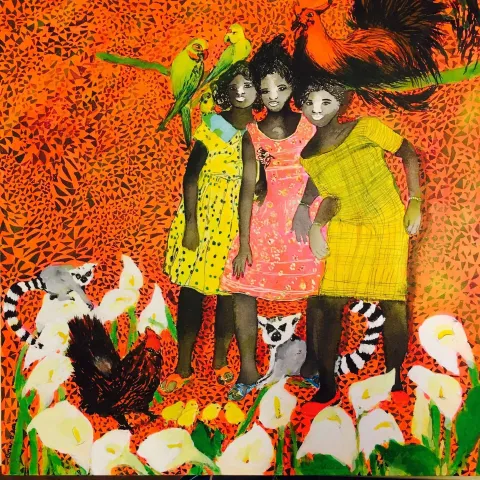 PINAR TINÇ — “Lemurlu Kızlar”, 2017 "Lemurlu Kızlar" eseri PINAR TINÇ tarafından 2017 yılında 70x70 cm ölçülerinde Tuvale çini mürekkebi tekniği ile yapılmıştır.