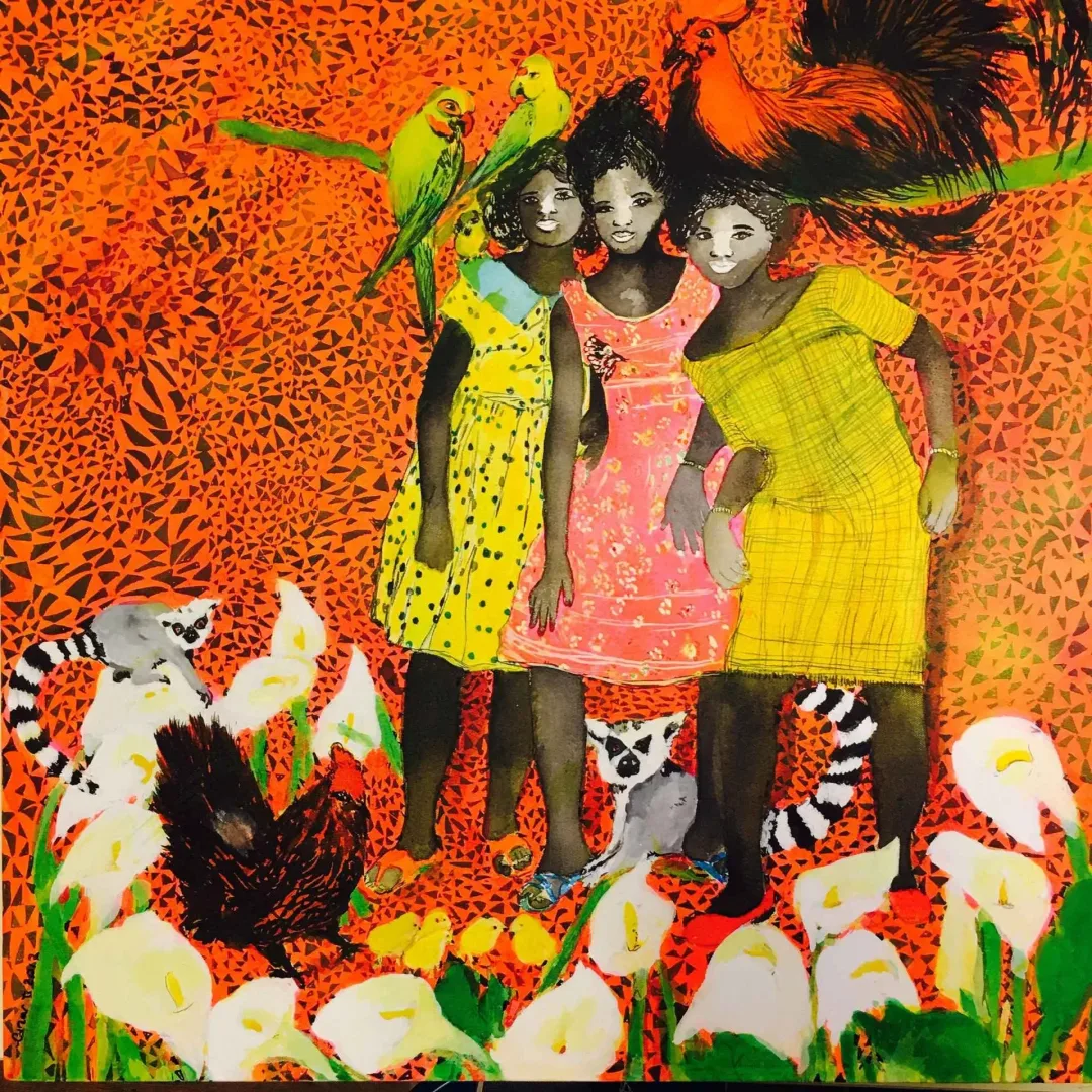 yakınlaştır "Lemurlu Kızlar" eseri PINAR TINÇ tarafından 2017 yılında 70x70 cm ölçülerinde Tuvale çini mürekkebi tekniği ile yapılmıştır.