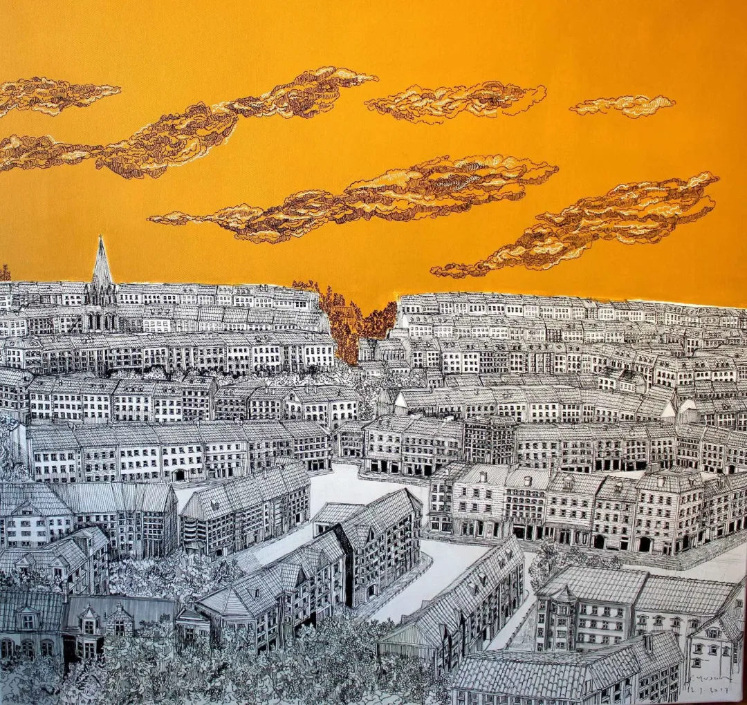 yakınlaştır "Edinburg" eseri SÜMEYYE YUŞAN tarafından 2017 yılında 70x70 cm ölçülerinde Tuval üzeri karışık teknik tekniği ile yapılmıştır.