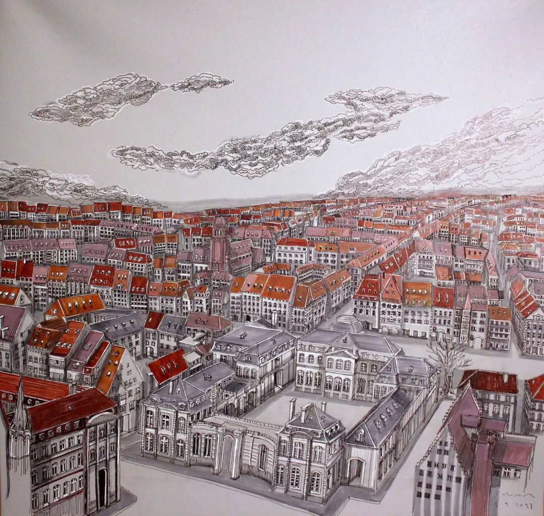 "Fransa" eseri SÜMEYYE YUŞAN tarafından 2017 yılında 70x70 cm ölçülerinde Tuval üzeri karışık teknik tekniği ile yapılmıştır.