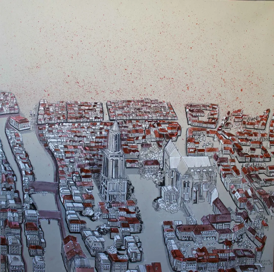 "Gouda" eseri SÜMEYYE YUŞAN tarafından 2017 yılında 70x70 cm ölçülerinde Tuval üzeri karışık teknik tekniği ile yapılmıştır.