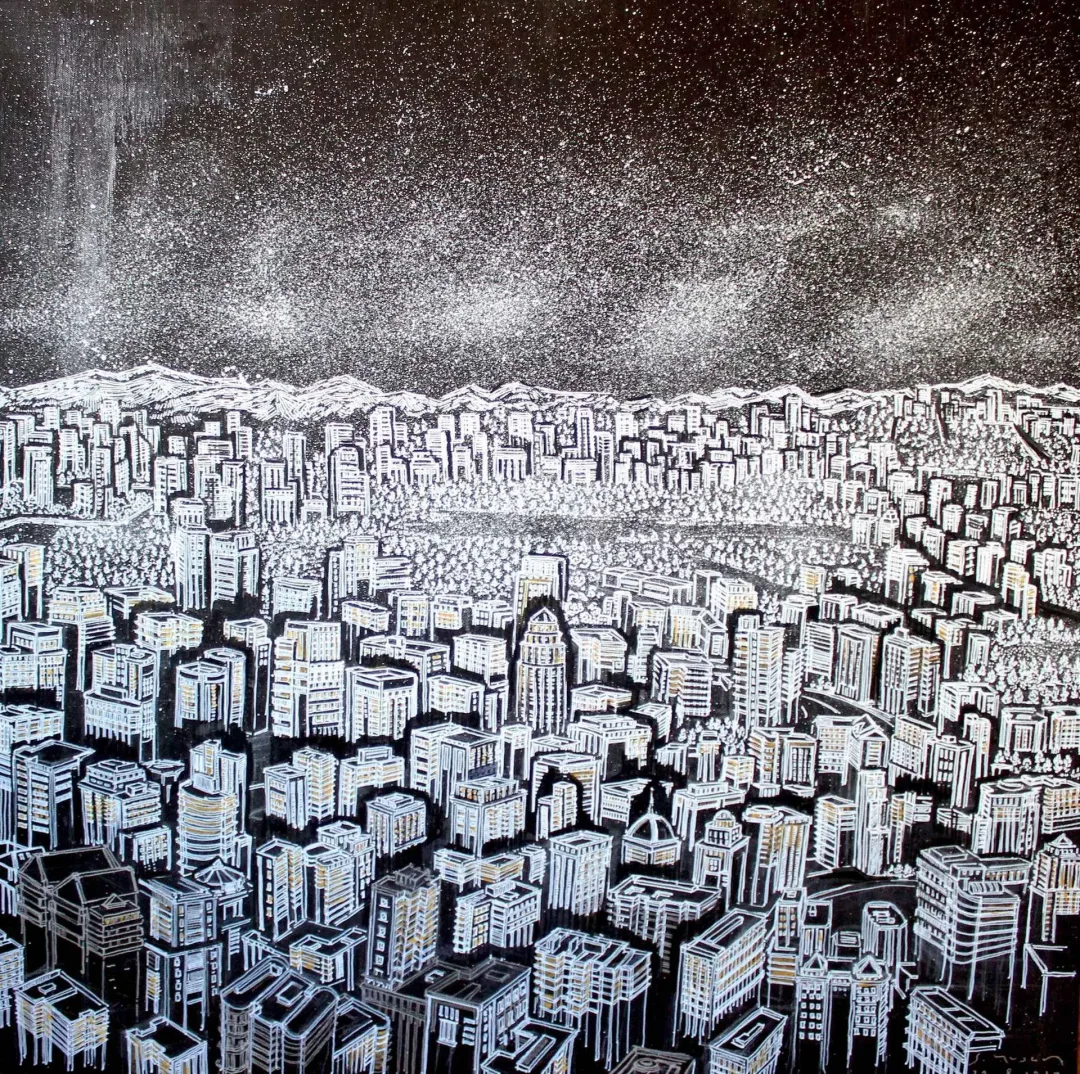 yakınlaştır "New York Gecesi" eseri SÜMEYYE YUŞAN tarafından 2017 yılında 70x70 cm ölçülerinde Tuval üzeri karışık teknik tekniği ile yapılmıştır.