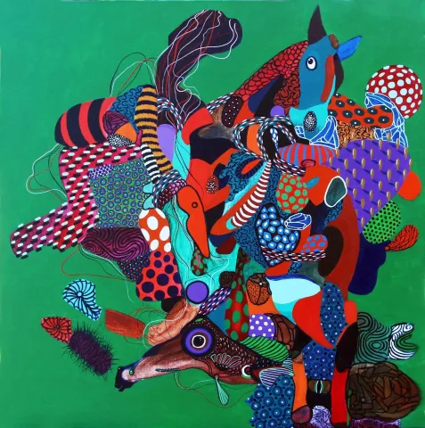"Alga Marina" eseri LEVENT OYLUÇTARHAN tarafından 2017 yılında 70x70 cm ölçülerinde Tuval üzeri yağlı boya tekniği ile yapılmıştır.