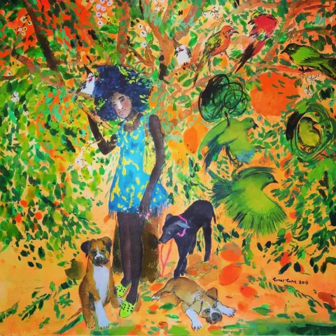 PINAR TINÇ — “Mango Ağacının Altında”, 2017 "Mango Ağacının Altında" eseri PINAR TINÇ tarafından 2017 yılında 70x70 cm ölçülerinde Tuvale çini mürekkebi tekniği ile yapılmıştır.