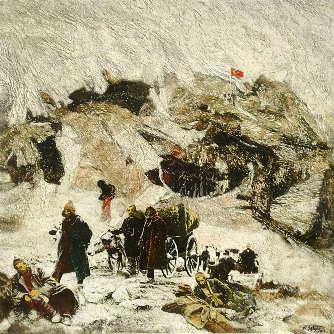 "Kuva-yi Milliye - I" eseri HASAN ÇAĞLAYAN tarafından 2017 yılında 70x70 cm ölçülerinde Tuval üzeri karışık teknik tekniği ile yapılmıştır.