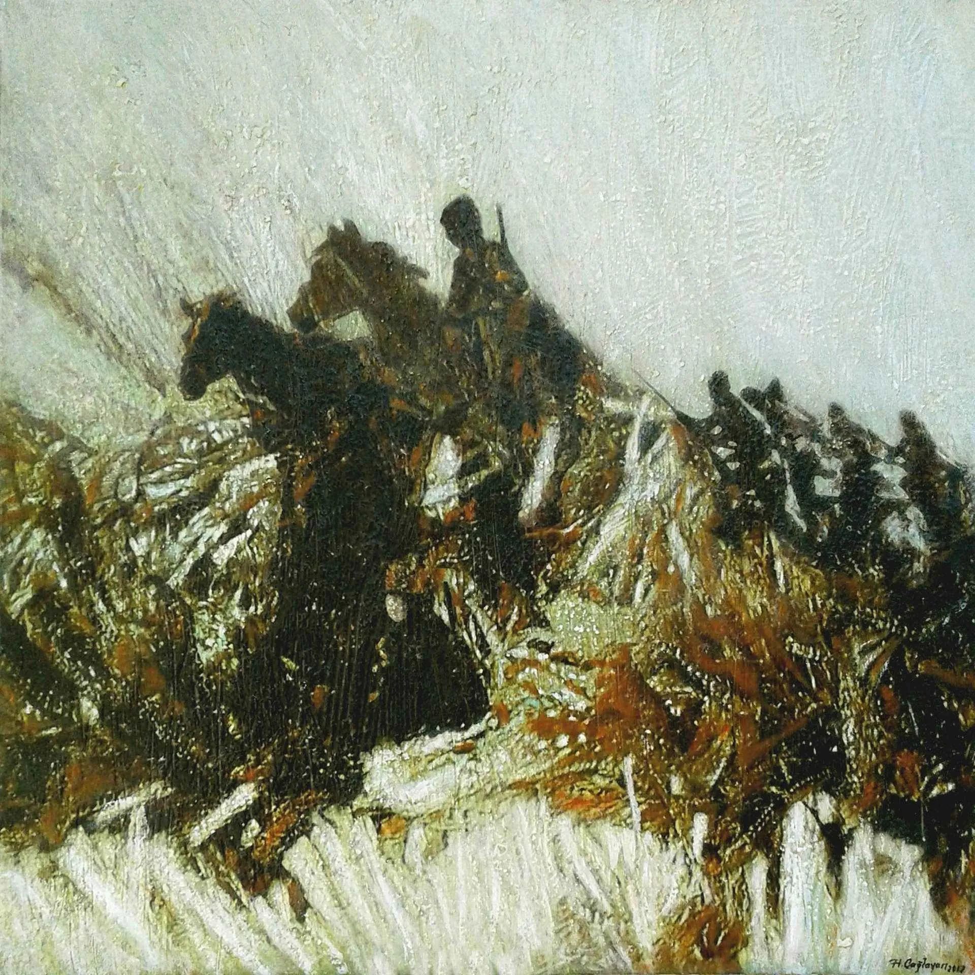 "Kuva-yi Milliye - III" eseri HASAN ÇAĞLAYAN tarafından 2017 yılında 70x70 cm ölçülerinde Tuval üzeri karışık teknik tekniği ile yapılmıştır.