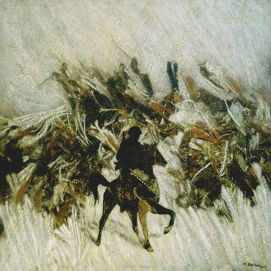 yakınlaştır "Kuva-yi Milliye - IV" eseri HASAN ÇAĞLAYAN tarafından 2017 yılında 70x70 cm ölçülerinde Tuval üzeri karışık teknik tekniği ile yapılmıştır.