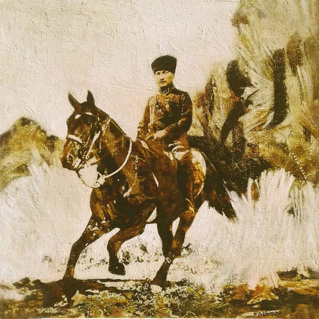 yakınlaştır "Kuva-yi Milliye - VII" eseri HASAN ÇAĞLAYAN tarafından 2017 yılında 70x70 cm ölçülerinde Tuval üzeri karışık teknik tekniği ile yapılmıştır.
