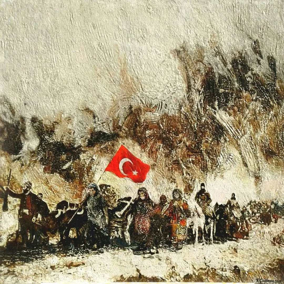 yakınlaştır "Kuva-yi Milliye - VIII" eseri HASAN ÇAĞLAYAN tarafından 2017 yılında 70x70 cm ölçülerinde Tuval üzeri karışık teknik tekniği ile yapılmıştır.