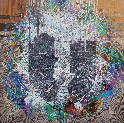 "İstanbula bakış" eseri ENGİN KORKMAZ tarafından 2017 yılında 70x70 cm ölçülerinde Tuvale üzeri akrilik boya boya tekniği ile yapılmıştır.