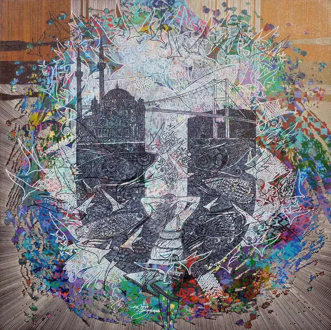 "İstanbula bakış" eseri ENGİN KORKMAZ tarafından 2017 yılında 70x70 cm ölçülerinde Tuvale üzeri akrilik boya boya tekniği ile yapılmıştır.