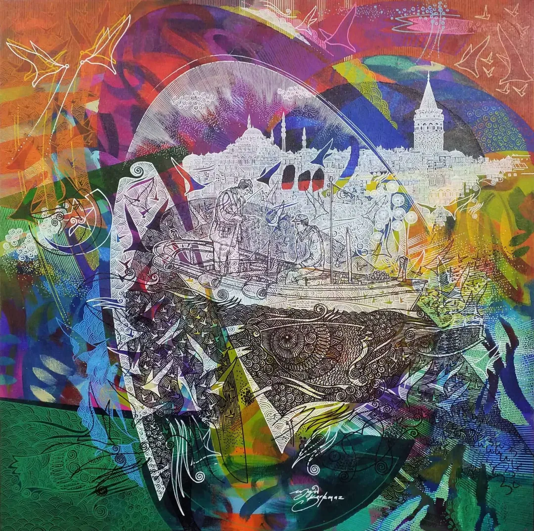 yakınlaştır "İstanbula bakış" eseri ENGİN KORKMAZ tarafından 2017 yılında 70x70 cm ölçülerinde Tuvale üzeri akrilik boya boya tekniği ile yapılmıştır.