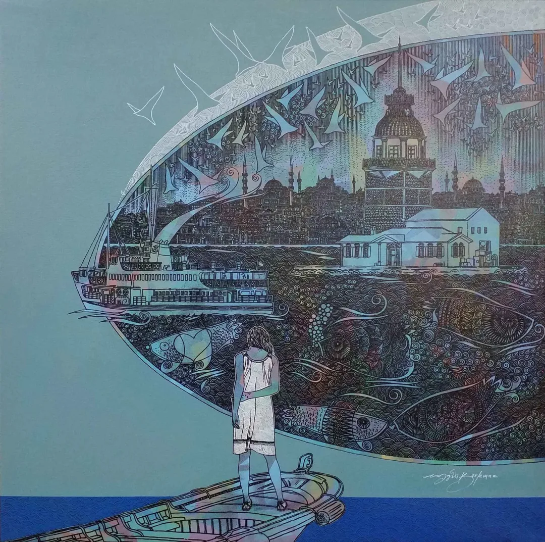 "İstanbula bakış" eseri ENGİN KORKMAZ tarafından 2017 yılında 70x70 cm ölçülerinde Tuvale üzeri akrilik boya boya tekniği ile yapılmıştır.