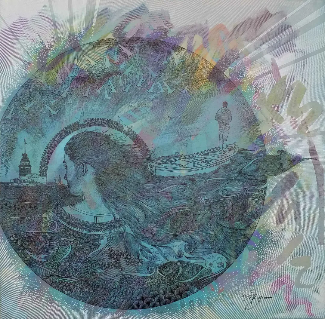 "İstanbula bakış" eseri ENGİN KORKMAZ tarafından 2017 yılında 70x70 cm ölçülerinde Tuvale üzeri akrilik boya boya tekniği ile yapılmıştır.