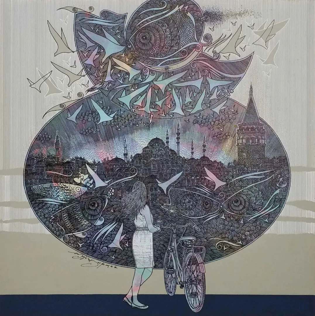 yakınlaştır "İstanbula bakış" eseri ENGİN KORKMAZ tarafından 2017 yılında 70x70 cm ölçülerinde Tuvale üzeri akrilik boya boya tekniği ile yapılmıştır.