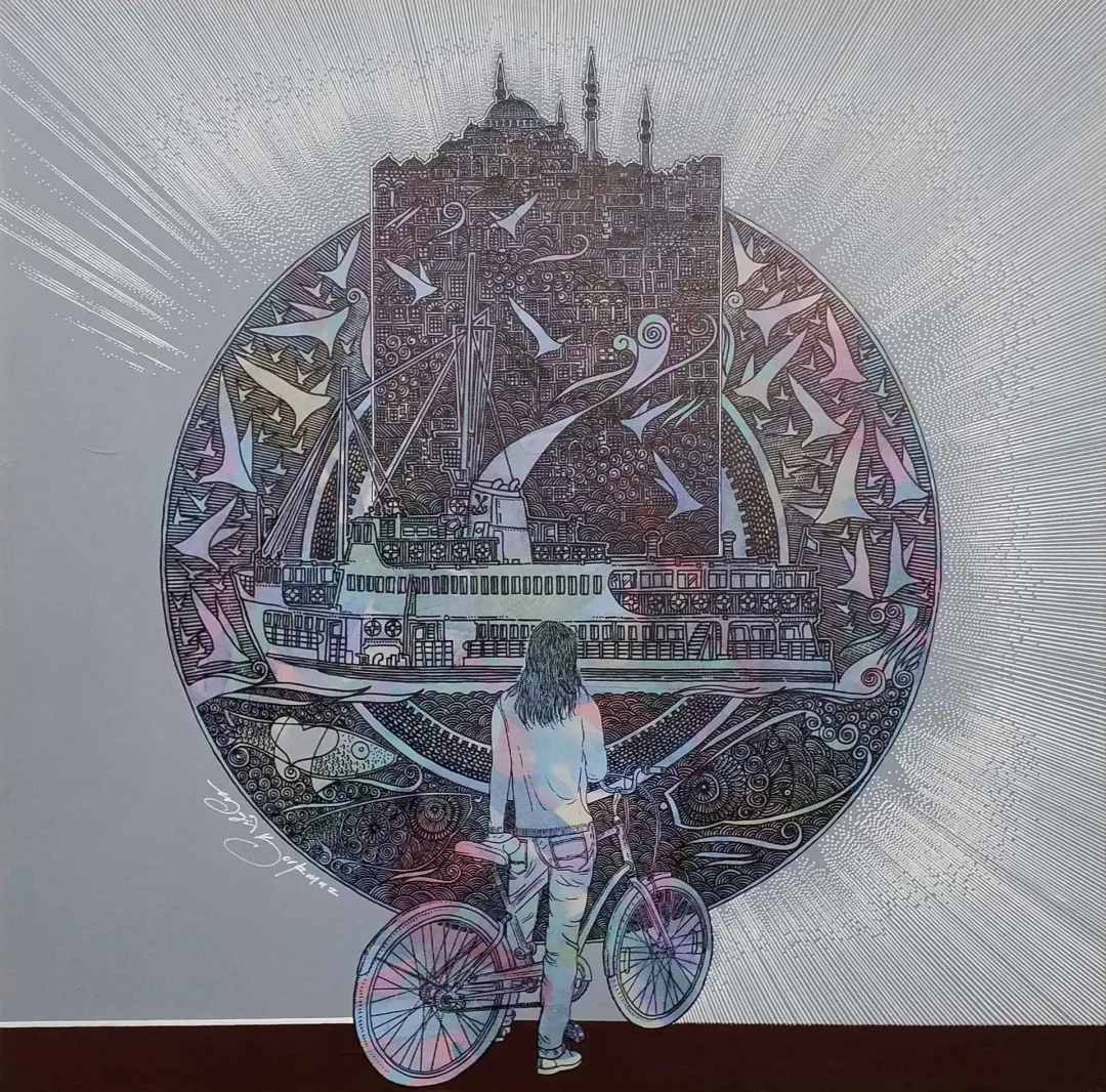 "İstanbula bakış" eseri ENGİN KORKMAZ tarafından 2017 yılında 70x70 cm ölçülerinde Tuvale üzeri akrilik boya boya tekniği ile yapılmıştır.