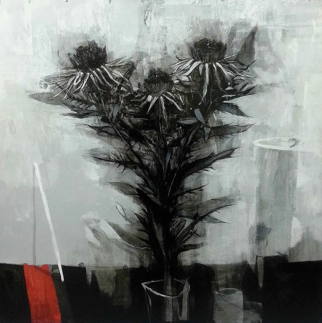 "İsimsiz" eseri ERCAN AYÇİÇEK tarafından 2017 yılında 70x70 cm ölçülerinde Tuvale üzeri akrilik boya boya tekniği ile yapılmıştır.