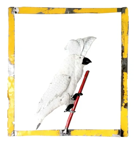 "Papağan" eseri ASAF ERDEMLİ tarafından 50x50x10 cm ölçülerinde Hurda Metal, Kaynak tekniği ile yapılmıştır.
