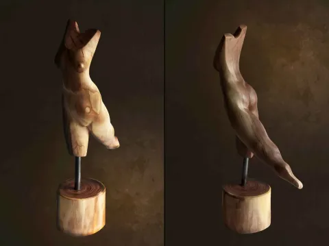 Bu eser AZİMET KARAMAN tarafından 2016 yılında 67x14x32 cm ölçülerinde Ahşap Yontma (Ceviz) tekniği ile yapılmıştır.
