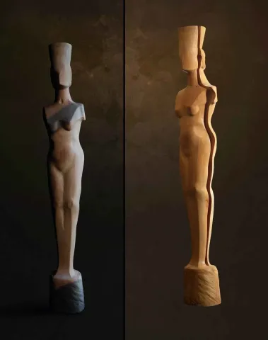 Bu eser AZİMET KARAMAN tarafından 2016 yılında 150x21x17 cm ölçülerinde Ahşap Yontma (Kayın) tekniği ile yapılmıştır.