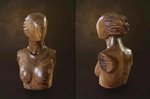Bu eser AZİMET KARAMAN tarafından 2015 yılında 72x33x28 cm ölçülerinde Ahşap Yontma (Akasya) tekniği ile yapılmıştır.