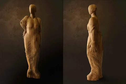 Bu eser AZİMET KARAMAN tarafından 2014 yılında 98x29x18 cm ölçülerinde Ahşap Yontma (Akasya) tekniği ile yapılmıştır.