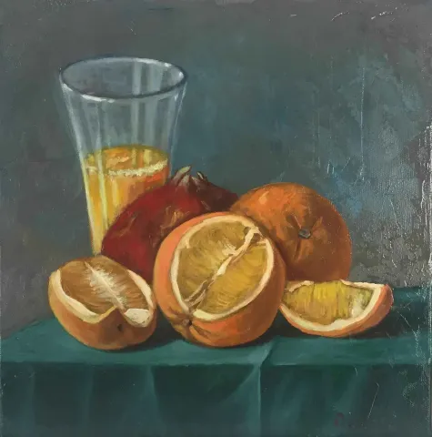 DEVRİM DEMİRAL — “Natürmort”, 2017 "Natürmort" eseri DEVRİM DEMİRAL tarafından 2017 yılında 25x25 cm ölçülerinde Tuval üzeri yağlı boya tekniği ile yapılmıştır.