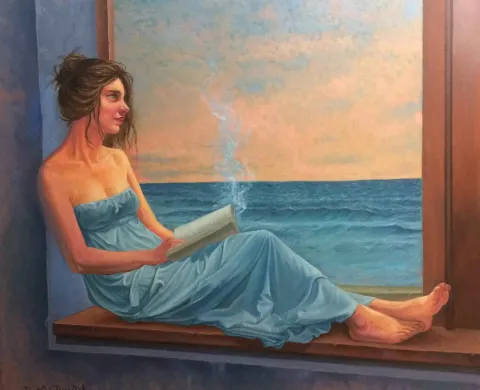 DEVRİM DEMİRAL — “Kitap okuyan kadın”, 2017 "Kitap okuyan kadın" eseri DEVRİM DEMİRAL tarafından 2017 yılında 100x120 cm ölçülerinde Tuval üzeri yağlı boya tekniği ile yapılmıştır.