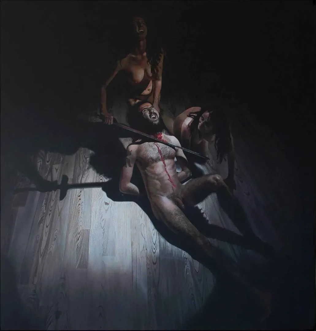 "Tahakkum" eseri EMRAH EMİR tarafından 2015 yılında 170x160 cm ölçülerinde Tuval üzeri akrilik boya tekniği ile yapılmıştır.