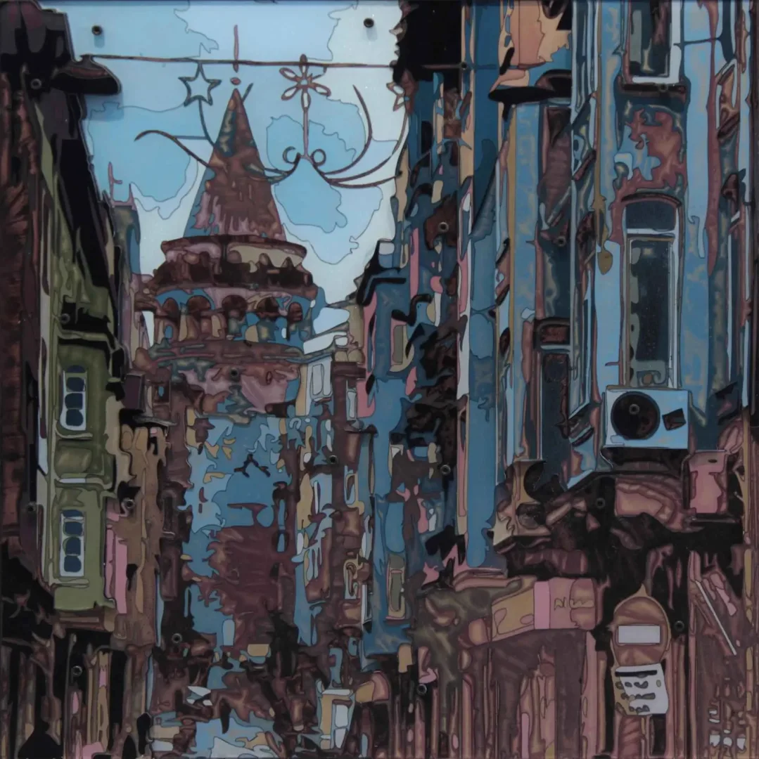 yakınlaştır "Galata Trio" eseri EMRE LÜLE tarafından 2017 yılında 50x50 cm ölçülerinde Poliplastik tekniği ile yapılmıştır.