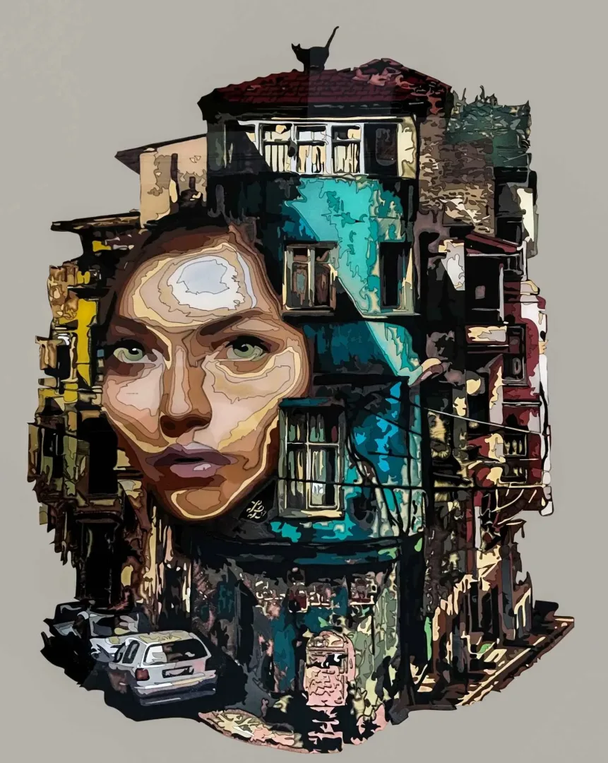yakınlaştır "Spirit Of Balat" eseri EMRE LÜLE tarafından 2017 yılında 100x80 cm ölçülerinde Poliplastik tekniği ile yapılmıştır.