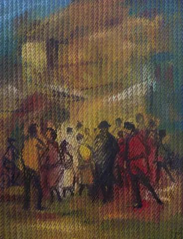 "Figür-yorum-IV" eseri AHMET YEŞİL tarafından 2017 yılında 80x60 cm ölçülerinde Tuval üzeri yağlı boya tekniği ile yapılmıştır.