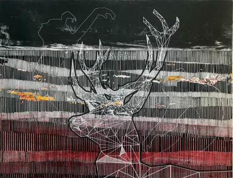 "Geyikli Gece" eseri SEYDİ MURAT KOÇ tarafından 2017 yılında 89x116 cm ölçülerinde Tuval üzeri karışık teknik tekniği ile yapılmıştır.